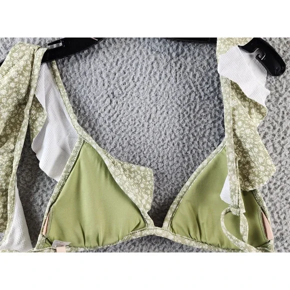 Eberjey Graziela Bikini Top Women's M Pear/Ivory Floral Ruffle Trim Tie Closure - Picture 12 of 15